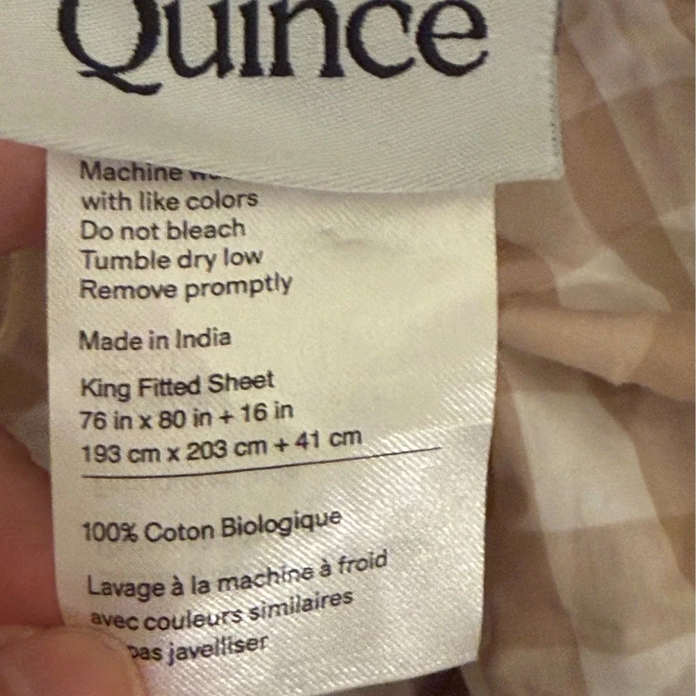 Quince Cafe Gingham Organic Cotton Sheet Set King Fitted Sheet 2 Shams 3Pc Set